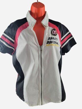 vintage y2k Harley Davidson light zip-up shirt jacket 💕